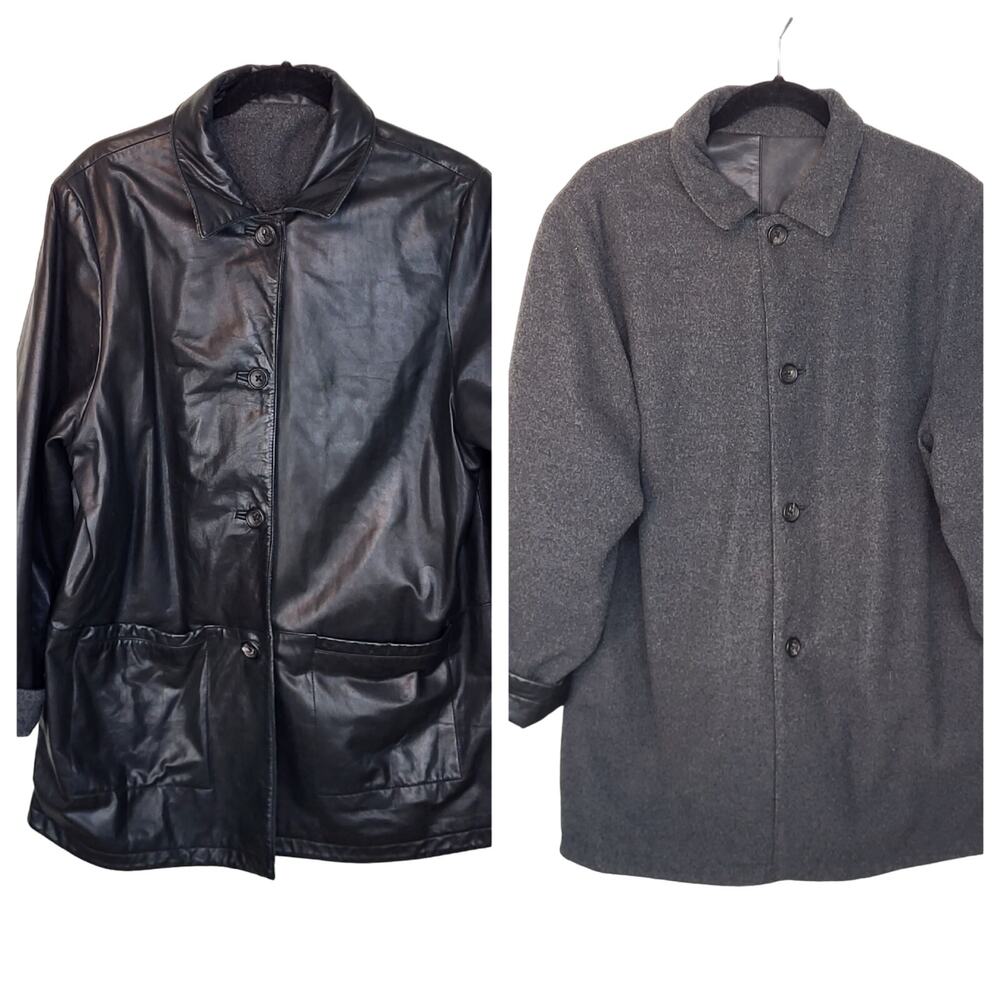Isabella Bird Anthropologie Black Leather Reversible Coat Size Large